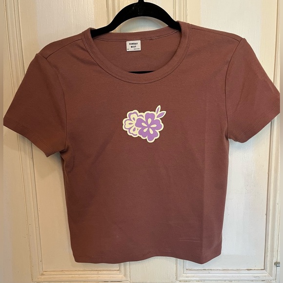 Sunday Best Tops - Aritzia Sunday Best Cropped Marsala TShirt Medium